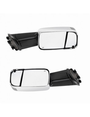 Power Heated LED Puddle Lamp Chrome Tow Mirrors For 2010-12 Ram Side Mirror Pair